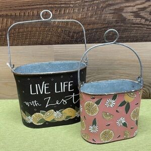 NEW : SET OF 2 DECORATIVE BUCKETS WITH HANDLES